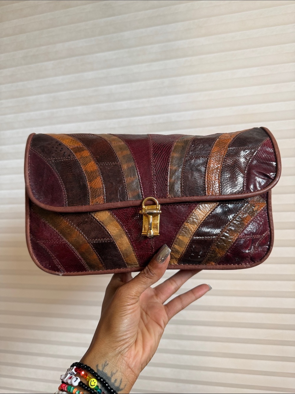 Vintage Genuine Reptile Leather Clutch with Gold Hardware